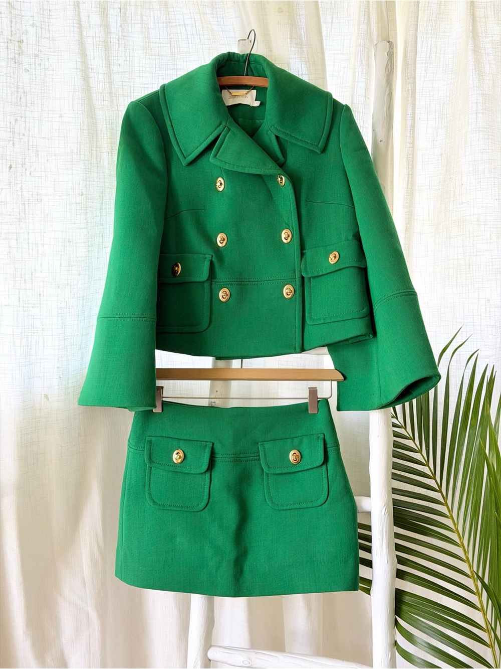 Zimmermann Emerald Green Double-Breasted Wool Jacket & Mini Skirt Set